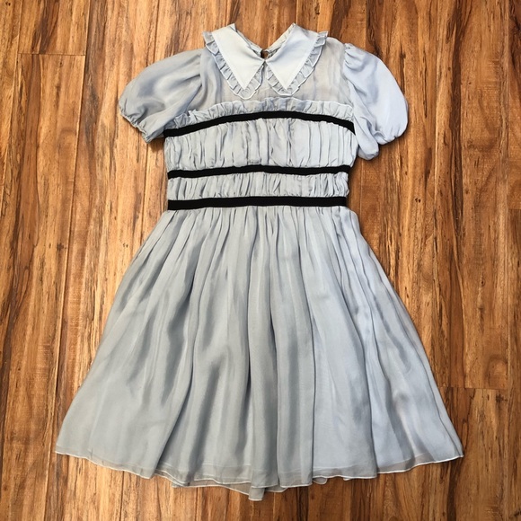 Rochas Dresses & Skirts - Rochas blue silk collared babydoll mini dress